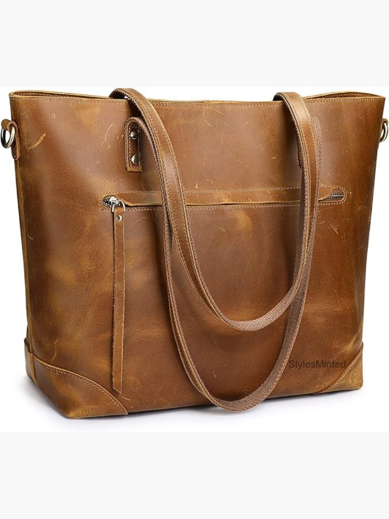 Genuine Leather Tote Bag Laptop Shoulder Crossbody Vintage Work Bag